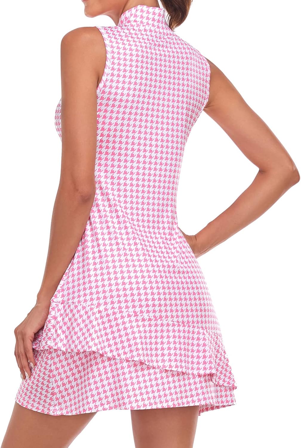 Tennis Dress for Women Sleeveless Golf Dresses with Shorts and Pockets Ruffle Zip Up Stand Collar Golf Outfits