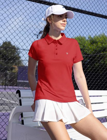 Women's Golf Polo Short Sleeve Shirts Lightweight Moisture Wicking Collared T Shirt Quick Dry 4-Button