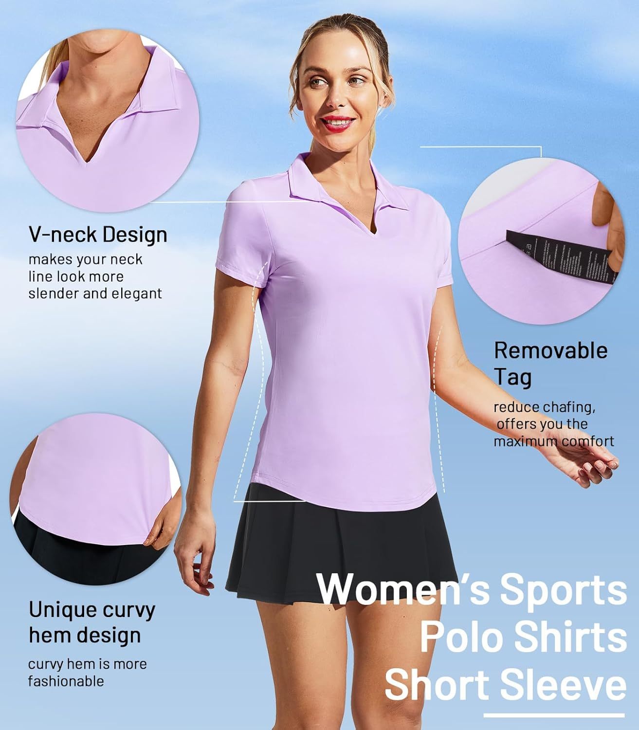 Women's Golf Polo Shirts Collared V Neck Short Sleeve Tennis Shirt, Dry Fit, Moisture Wicking