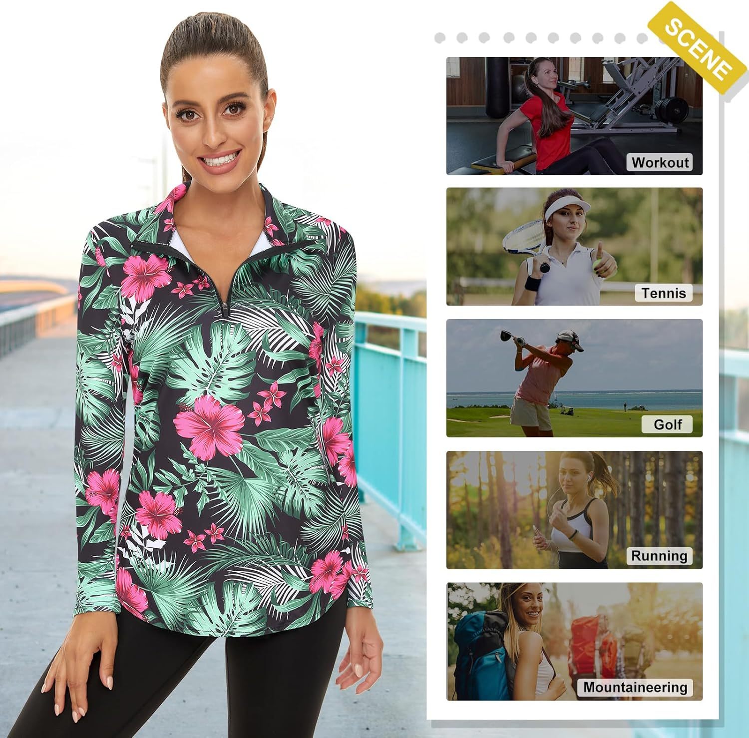 Women's Long Sleeve Golf Tennis Polo Shirts UPF50+ Half Zip Dry Fit Workout Tops Athletic Shirt