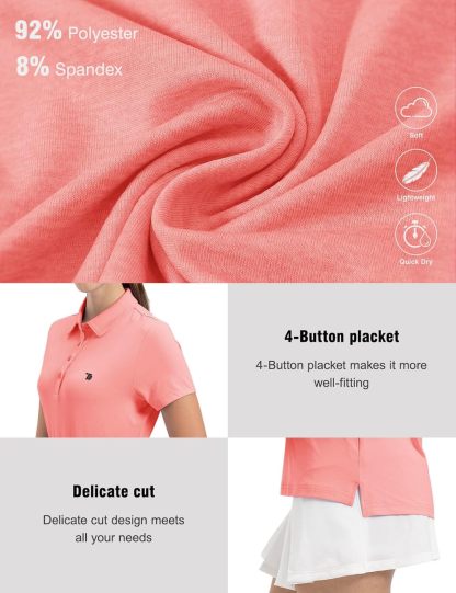 Women's Golf Polo Short Sleeve Shirts Lightweight Moisture Wicking Collared T Shirt Quick Dry 4-Button