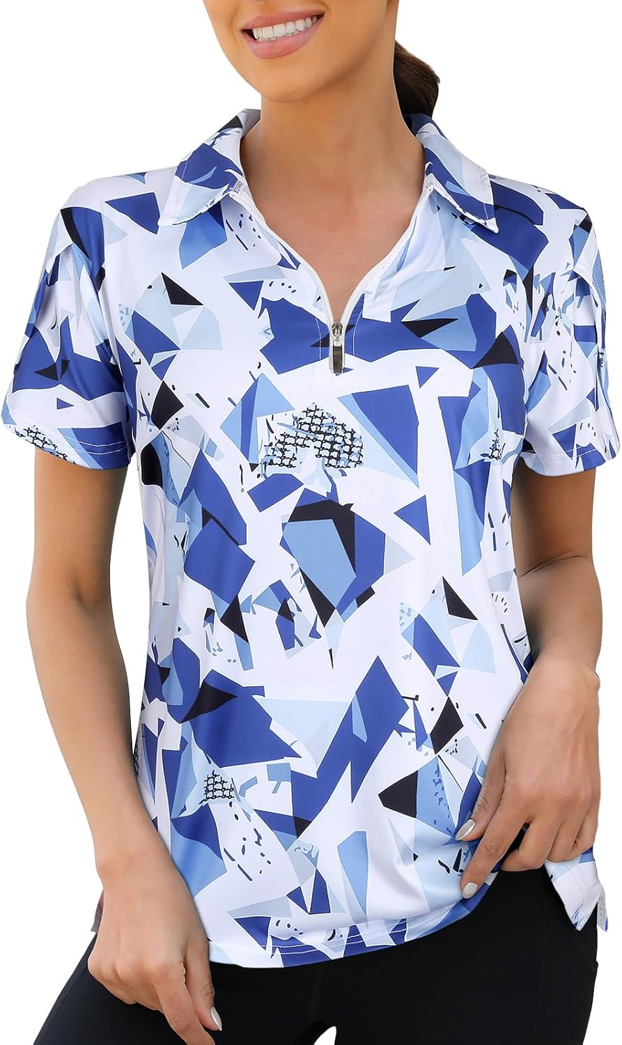 Womens Golf Polo Shirts 1/4 Zip Up Overlap Short Sleeve Quick Dry Workout Tops