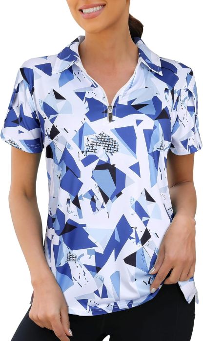 Womens Golf Polo Shirts 1/4 Zip Up Overlap Short Sleeve Quick Dry Workout Tops