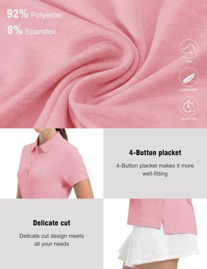 Women's Golf Polo Short Sleeve Shirts Lightweight Moisture Wicking Collared T Shirt Quick Dry 4-Button