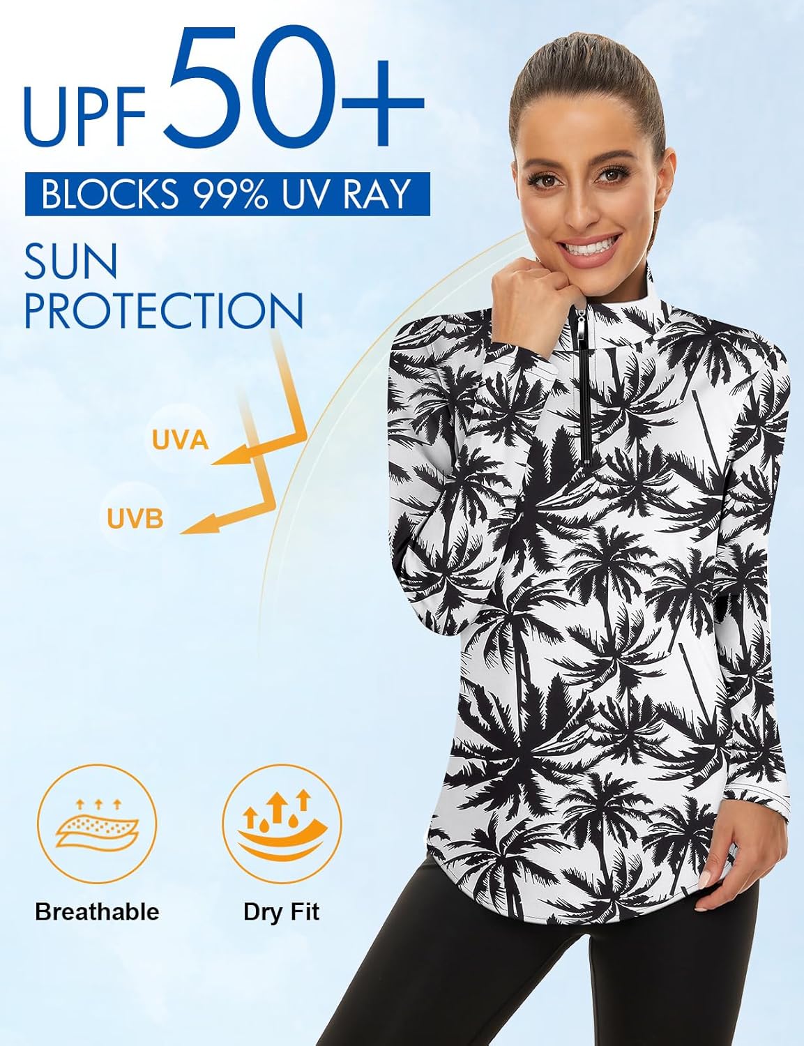 Women's Long Sleeve Golf Tennis Polo Shirts UPF50+ Half Zip Dry Fit Workout Tops Athletic Shirt