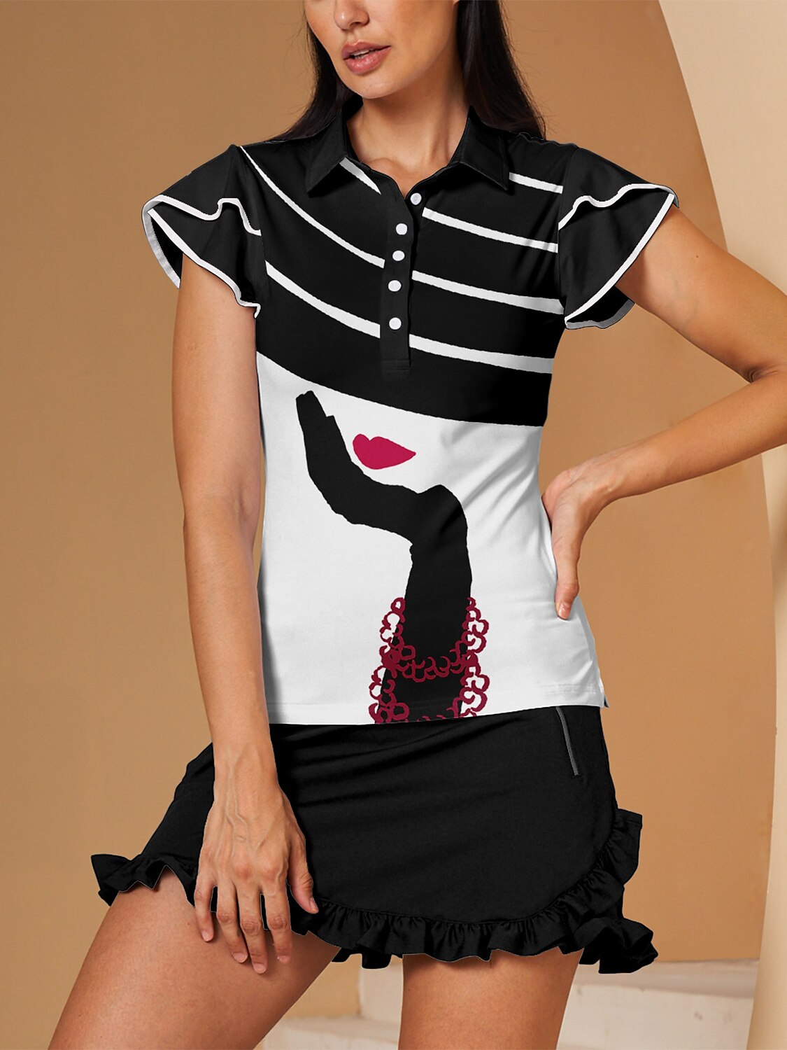 Fungolfs 90s Grunge Ruffle Sleeve Polo Top UPF50+