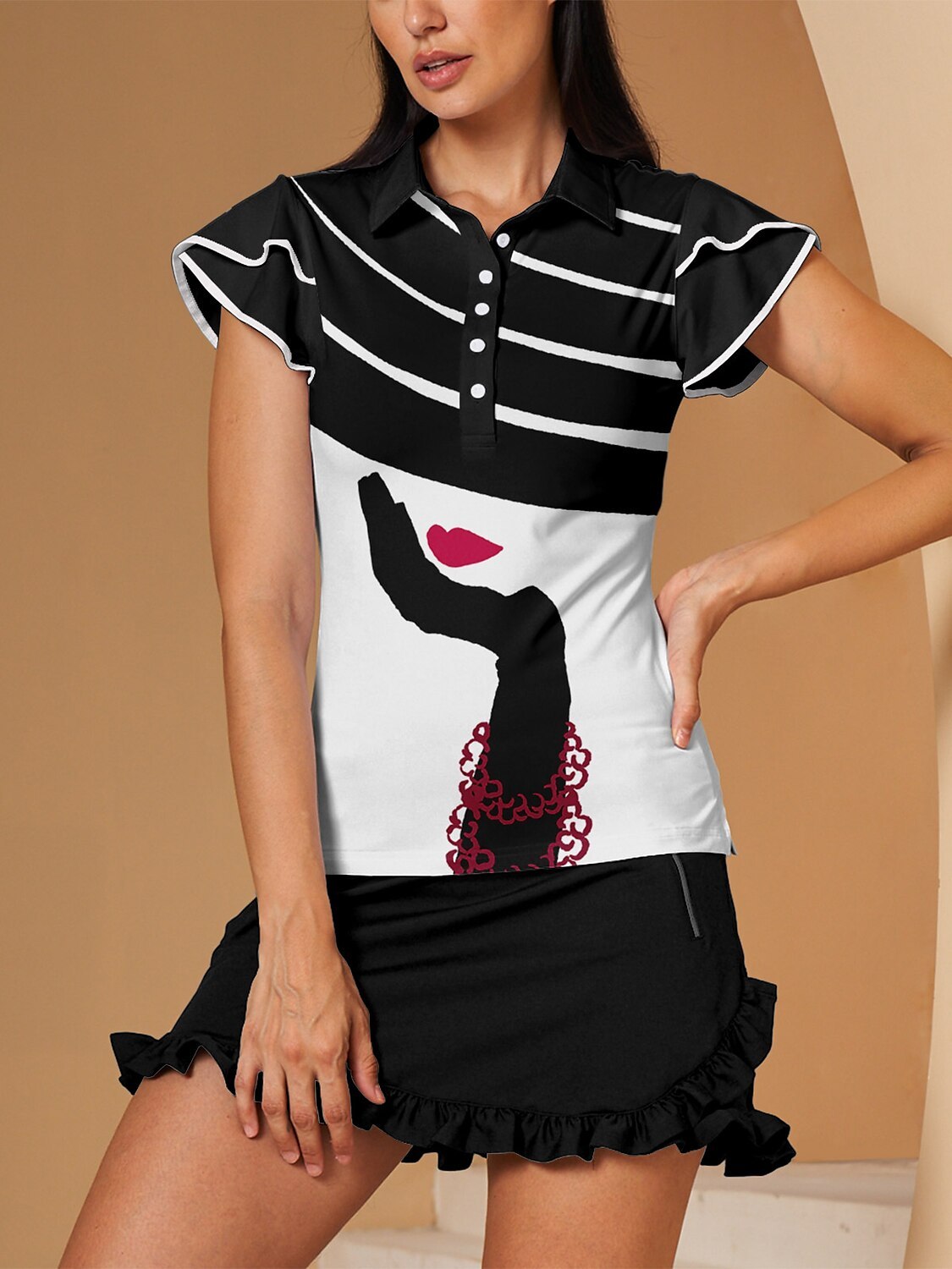 Fungolfs 90s Grunge Ruffle Sleeve Polo Top UPF50+