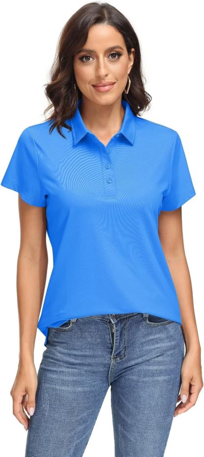 Women's Polo Shirts UPF 50+ Sun Protection 4 Buttons Casual Work Quick Dry Short Sleeve Collared Golf Shirt