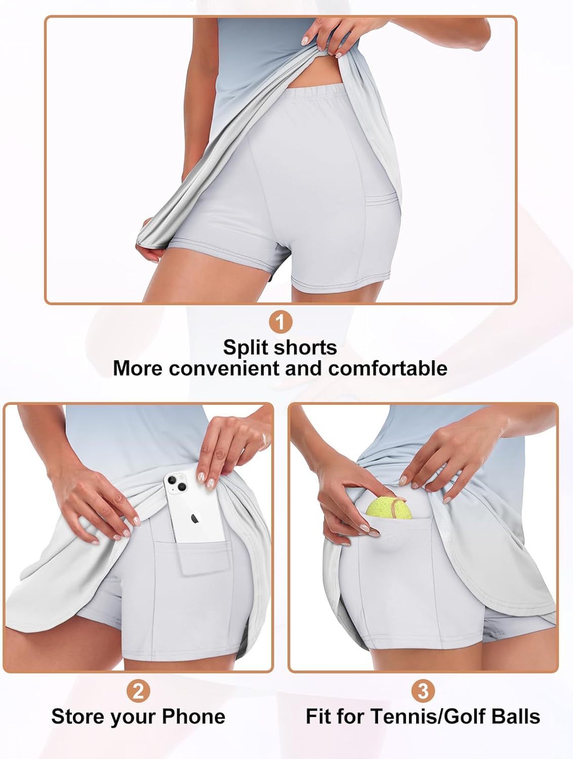 Tennis Dress for Women Sleeveless Golf Dresses with Shorts and Pockets Ruffle Zip Up Stand Collar Golf Outfits