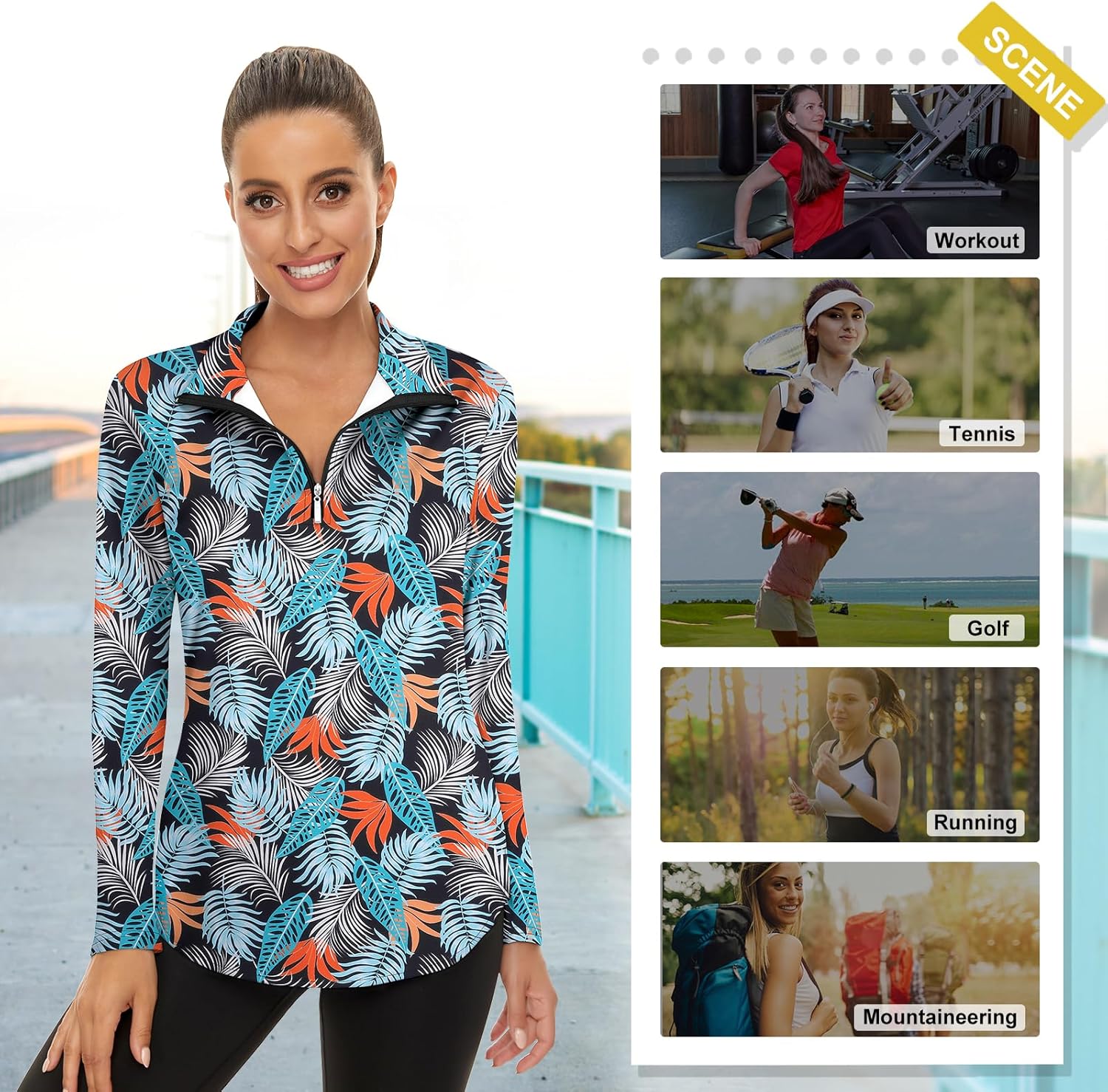 Women's Long Sleeve Golf Tennis Polo Shirts UPF50+ Half Zip Dry Fit Workout Tops Athletic Shirt