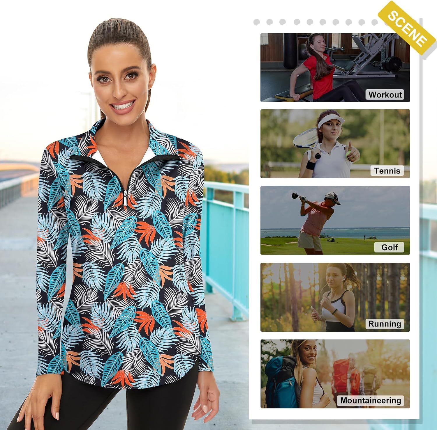 Women's Long Sleeve Golf Tennis Polo Shirts UPF50+ Half Zip Dry Fit Workout Tops Athletic Shirt