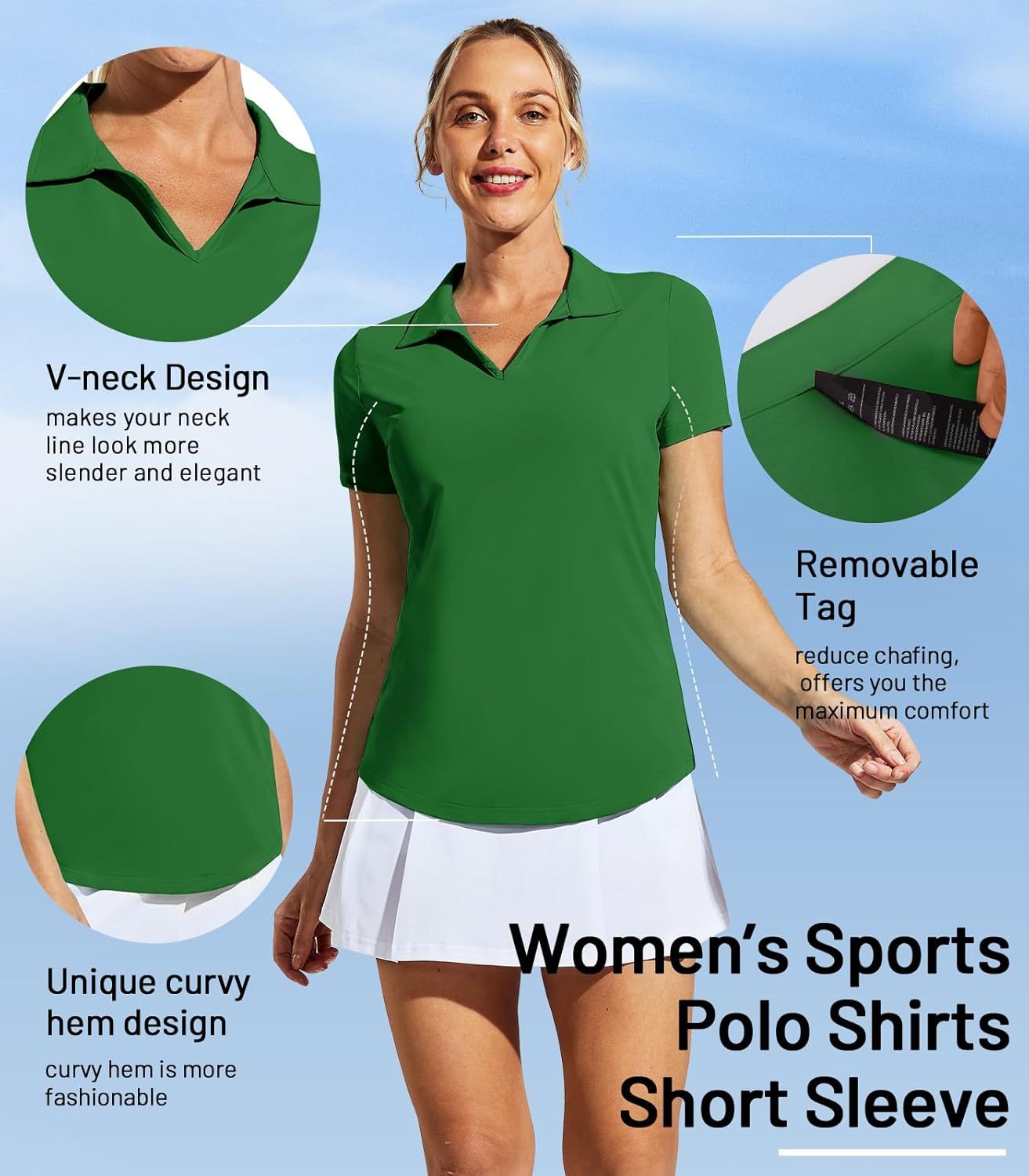 Women's Golf Polo Shirts Collared V Neck Short Sleeve Tennis Shirt, Dry Fit, Moisture Wicking