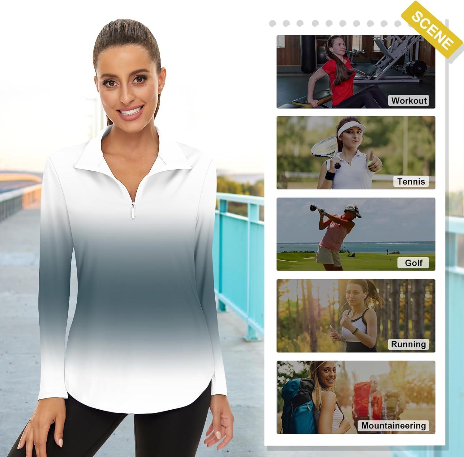 Women's Long Sleeve Golf Tennis Polo Shirts UPF50+ Half Zip Dry Fit Workout Tops Athletic Shirt