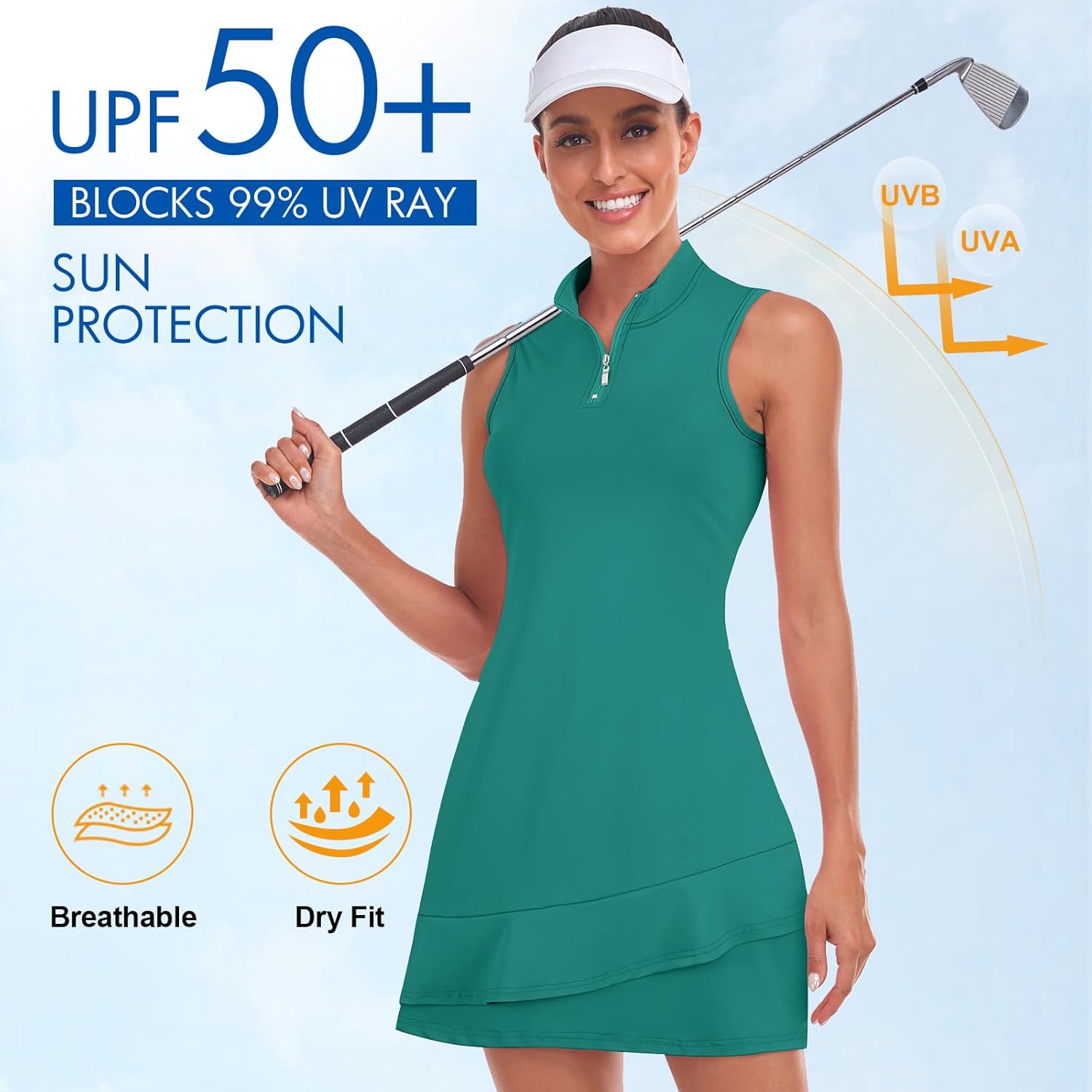 Tennis Dress for Women Sleeveless Golf Dresses with Shorts and Pockets Ruffle Zip Up Stand Collar Golf Outfits