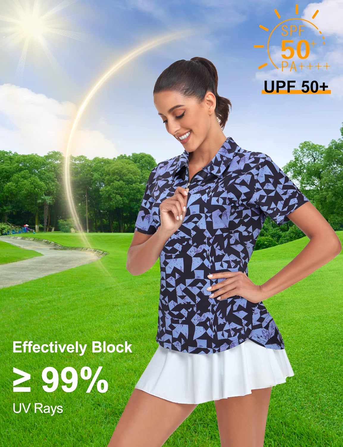 Women's Golf Polo Shirts Short Sleeve Quarter Zip Pullover Moisture Wicking Workout Tops