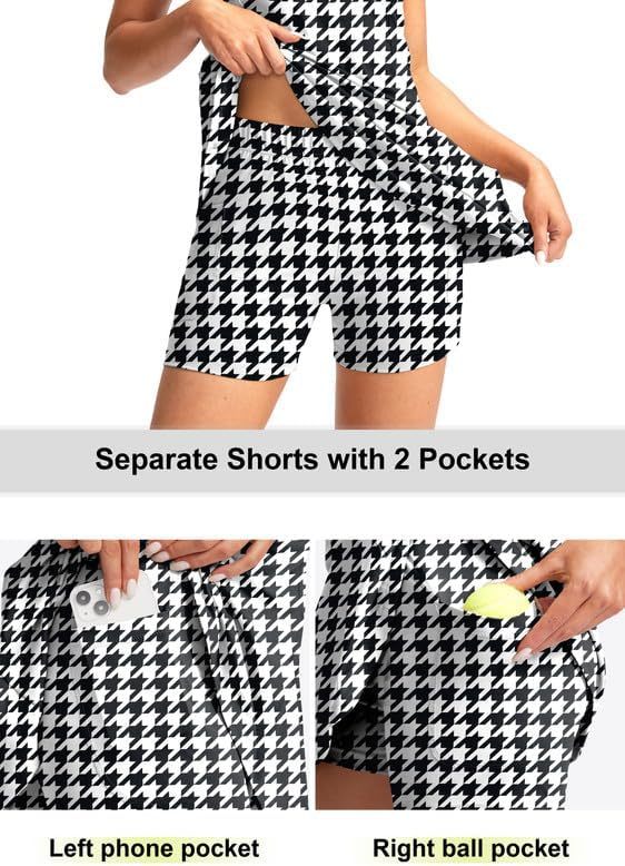Women's Tennis Golf Dress with Shorts Active Exercise Workout Sports Athletic Dresses for Women with Zipper Pockets