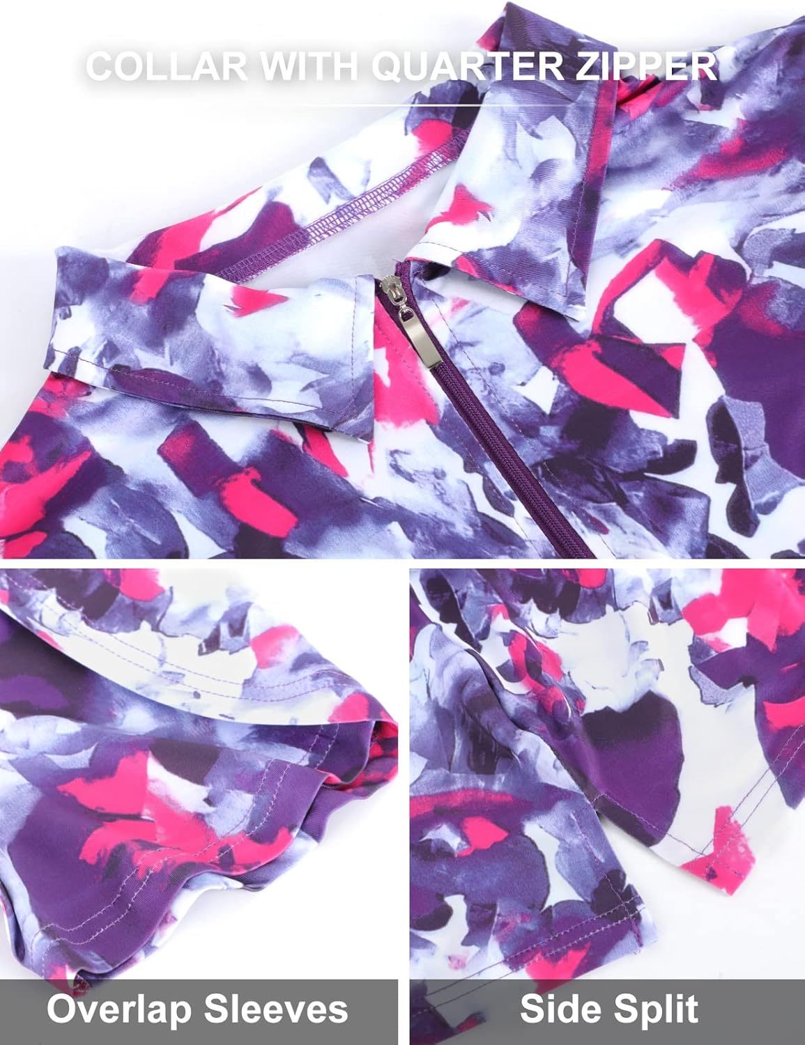 Womens Golf Polo Shirts 1/4 Zip Up Overlap Short Sleeve Quick Dry Workout Tops