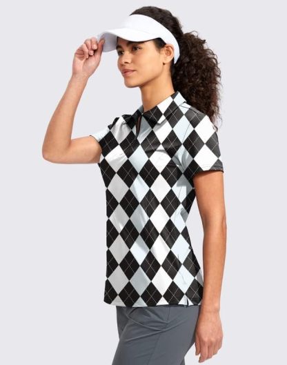 Women's Golf Shirt Short Sleeve with Zip Up Quick Dry Stretch Tennis Collared Polo Shirts for Women Golf Clothes