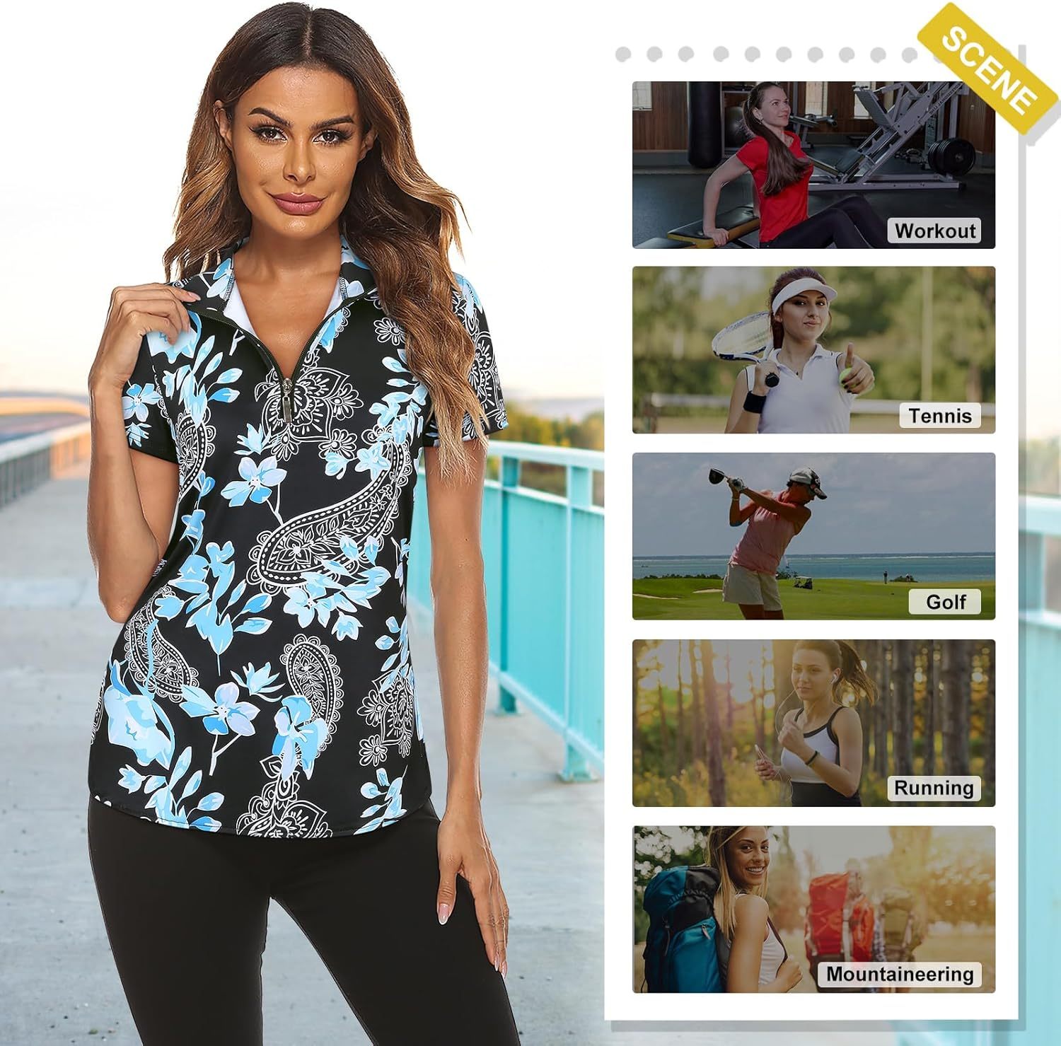 Women's Long Sleeve Golf Tennis Polo Shirts UPF50+ Half Zip Dry Fit Workout Tops Athletic Shirt