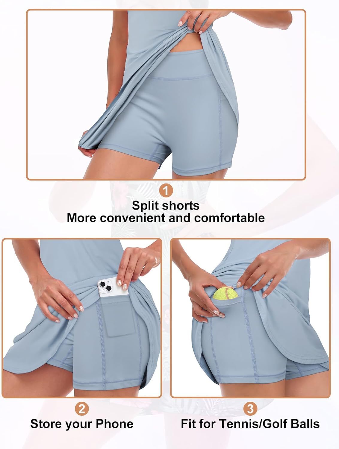 Tennis Dress for Women Sleeveless Golf Dresses with Shorts and Pockets Ruffle Zip Up Stand Collar Golf Outfits