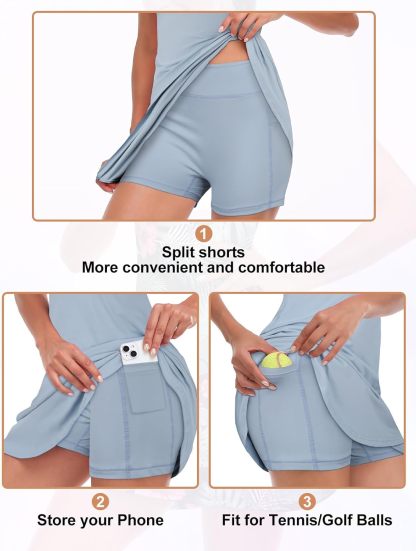 Tennis Dress for Women Sleeveless Golf Dresses with Shorts and Pockets Ruffle Zip Up Stand Collar Golf Outfits