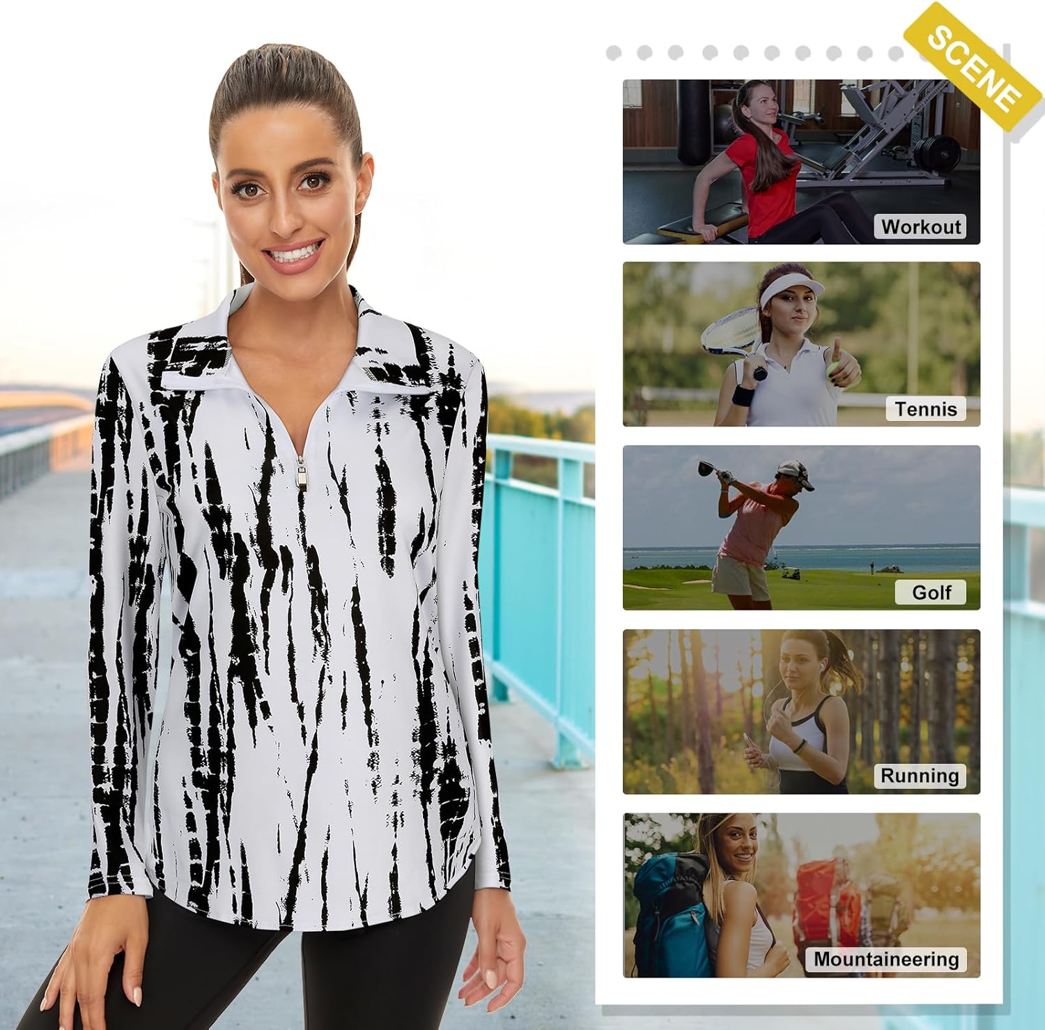 Women's Long Sleeve Golf Tennis Polo Shirts UPF50+ Half Zip Dry Fit Workout Tops Athletic Shirt