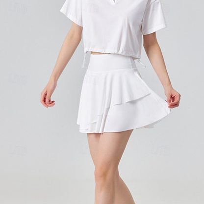 US Open Women's Solid Colored Tennis Skirts with Shorts Layered UPF50+ Moisture Wicking Tennis Golf Pickleball Black White Yellow Tennis Clothing