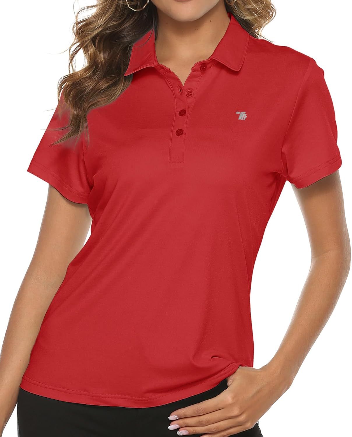 Women's Golf Polo Short Sleeve Shirts Lightweight Moisture Wicking Collared T Shirt Quick Dry 4-Button