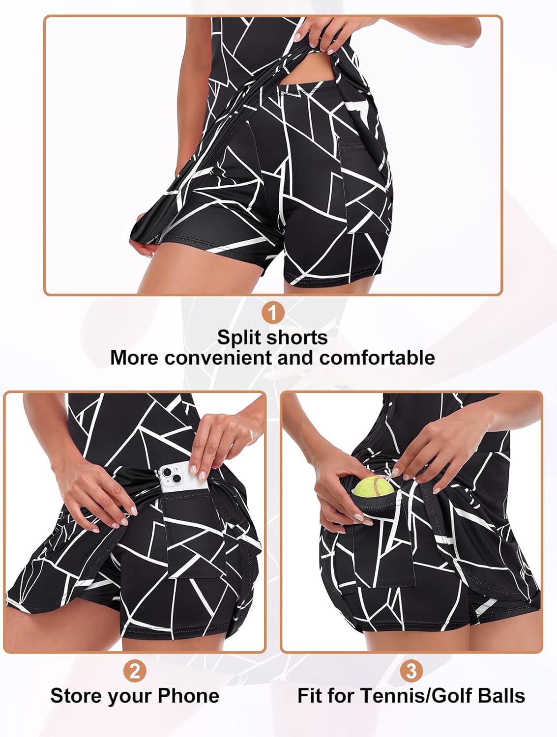 Tennis Dress for Women Sleeveless Golf Dresses with Shorts and Pockets Ruffle Zip Up Stand Collar Golf Outfits