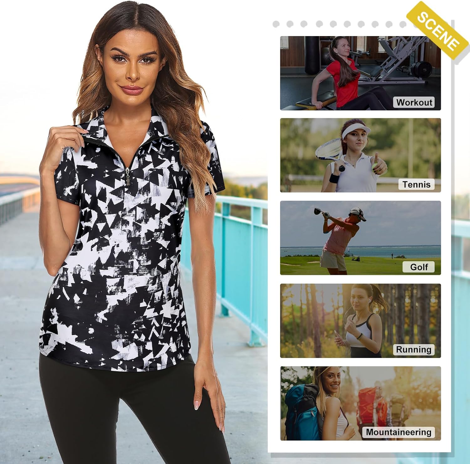 Women's Long Sleeve Golf Tennis Polo Shirts UPF50+ Half Zip Dry Fit Workout Tops Athletic Shirt