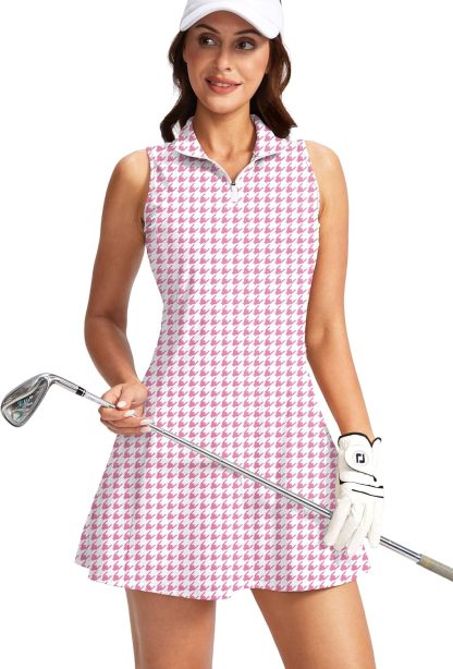Women's Tennis Golf Dress with Shorts Active Exercise Workout Sports Athletic Dresses for Women with Zipper Pockets
