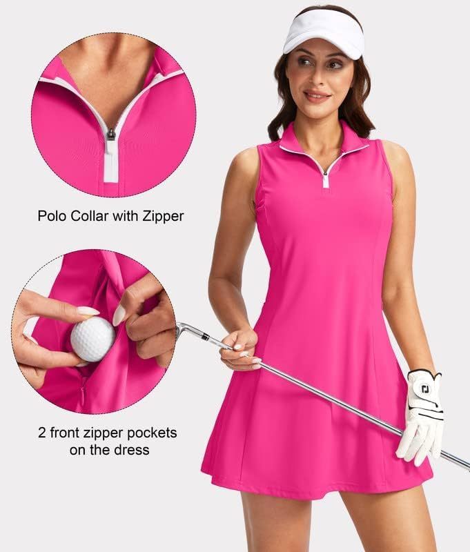 Women's Tennis Golf Dress with Shorts Active Exercise Workout Sports Athletic Dresses for Women with Zipper Pockets