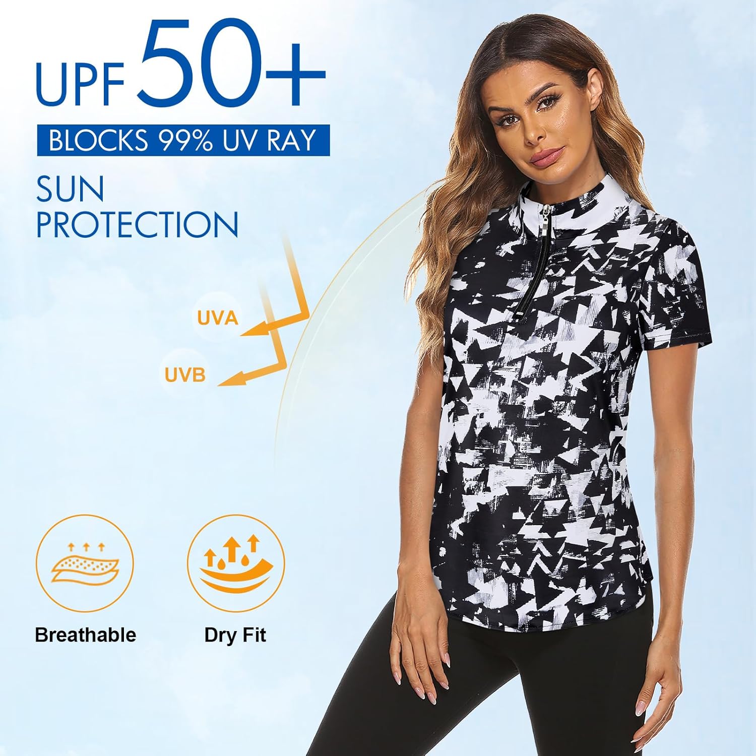 Women's Long Sleeve Golf Tennis Polo Shirts UPF50+ Half Zip Dry Fit Workout Tops Athletic Shirt