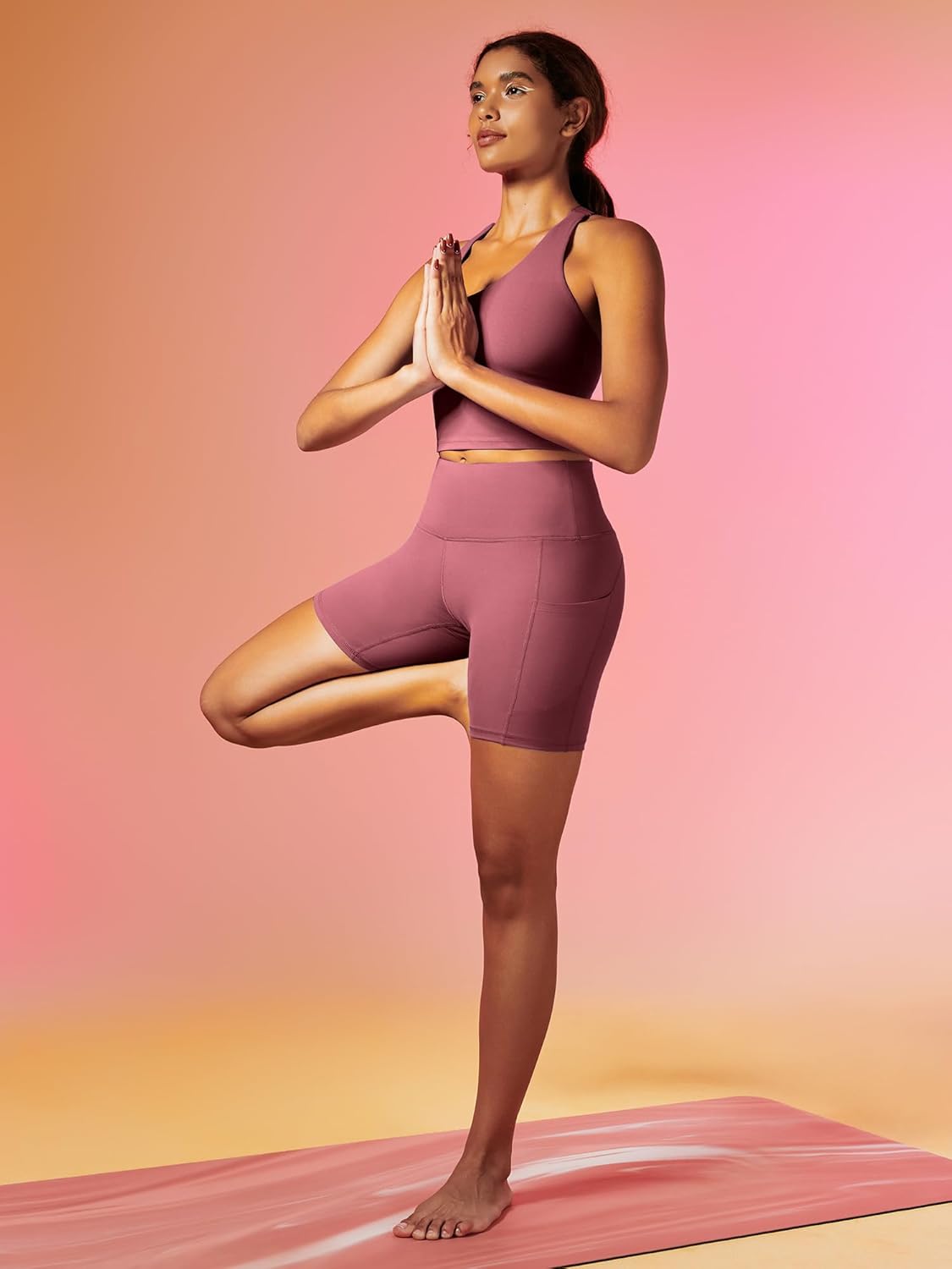 IUGA Biker Shorts Women 6" Tummy Control Workout Shorts Women with Pockets High Waisted Yoga Running Gym Spandex Compression