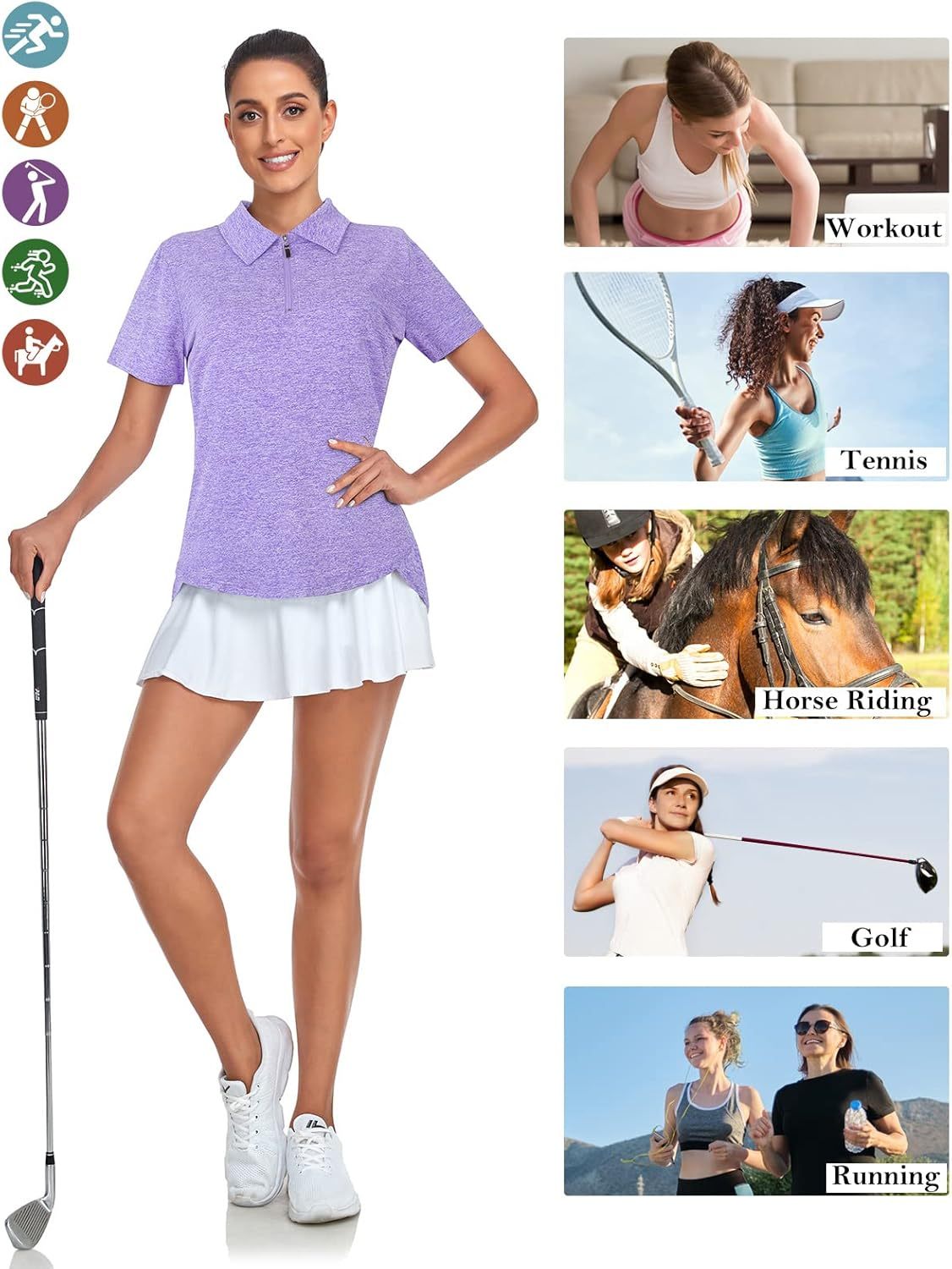 Women's Golf Polo Shirts Short Sleeve Quarter Zip Pullover Moisture Wicking Workout Tops