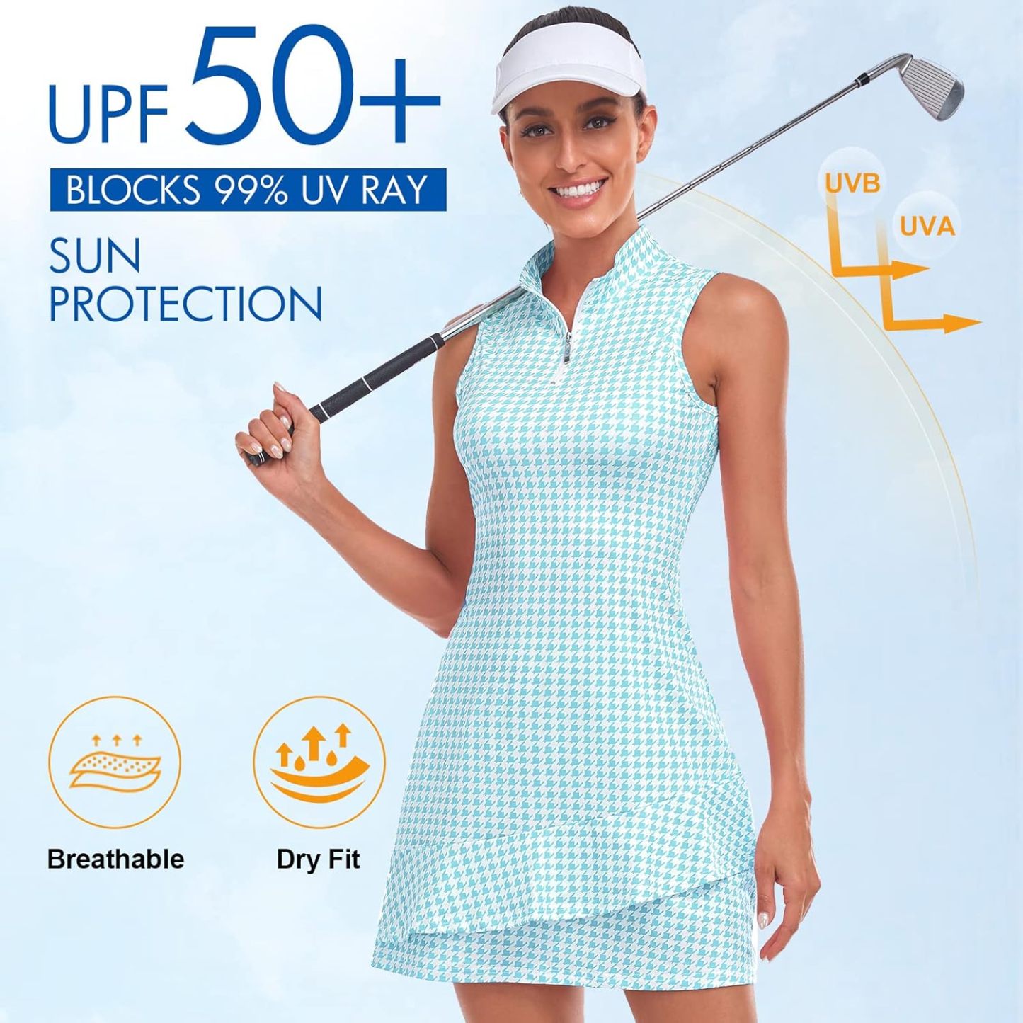 Tennis Dress for Women Sleeveless Golf Dresses with Shorts and Pockets Ruffle Zip Up Stand Collar Golf Outfits