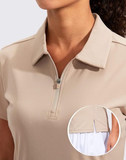 Women's Golf Shirt Short Sleeve with Zip Up Quick Dry Stretch Tennis Collared Polo Shirts for Women Golf Clothes