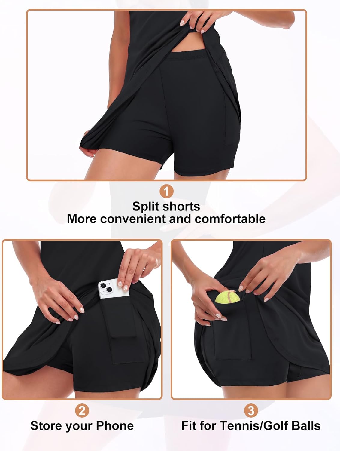 Tennis Dress for Women Sleeveless Golf Dresses with Shorts and Pockets Ruffle Zip Up Stand Collar Golf Outfits