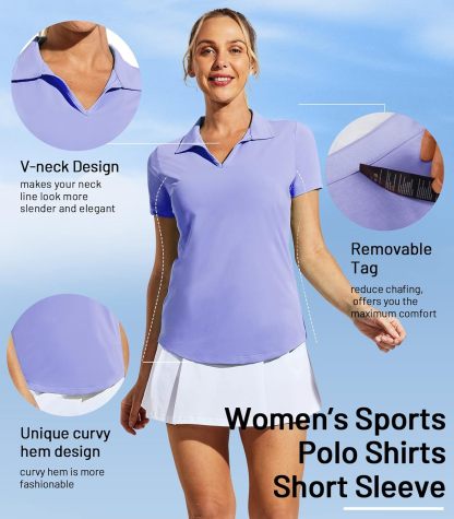 Women's Golf Polo Shirts Collared V Neck Short Sleeve Tennis Shirt, Dry Fit, Moisture Wicking