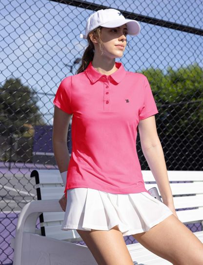 Women's Golf Polo Short Sleeve Shirts Lightweight Moisture Wicking Collared T Shirt Quick Dry 4-Button