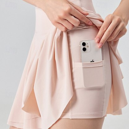 US Open Women's Solid Colored Tennis Skirts with Shorts Layered UPF50+ Moisture Wicking Tennis Golf Pickleball Black White Yellow Tennis Clothing