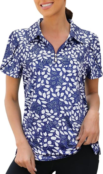 Womens Golf Polo Shirts 1/4 Zip Up Overlap Short Sleeve Quick Dry Workout Tops