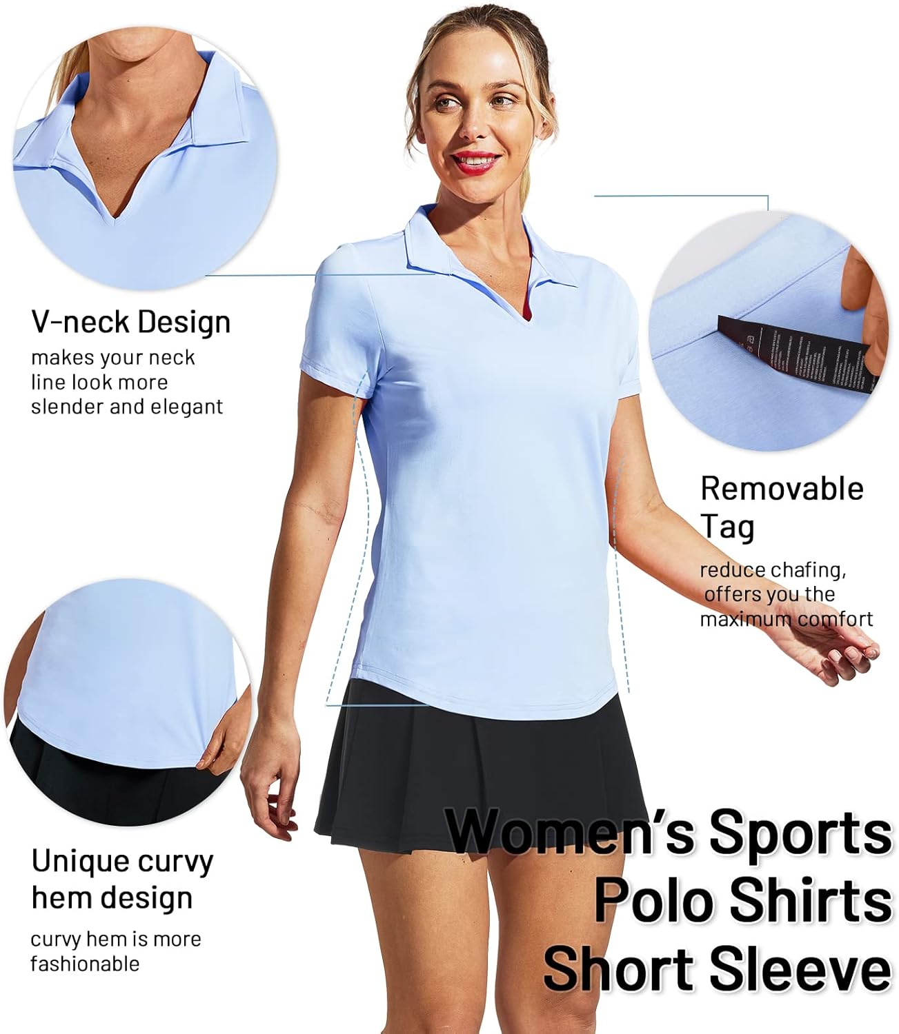 Women's Golf Polo Shirts Collared V Neck Short Sleeve Tennis Shirt, Dry Fit, Moisture Wicking