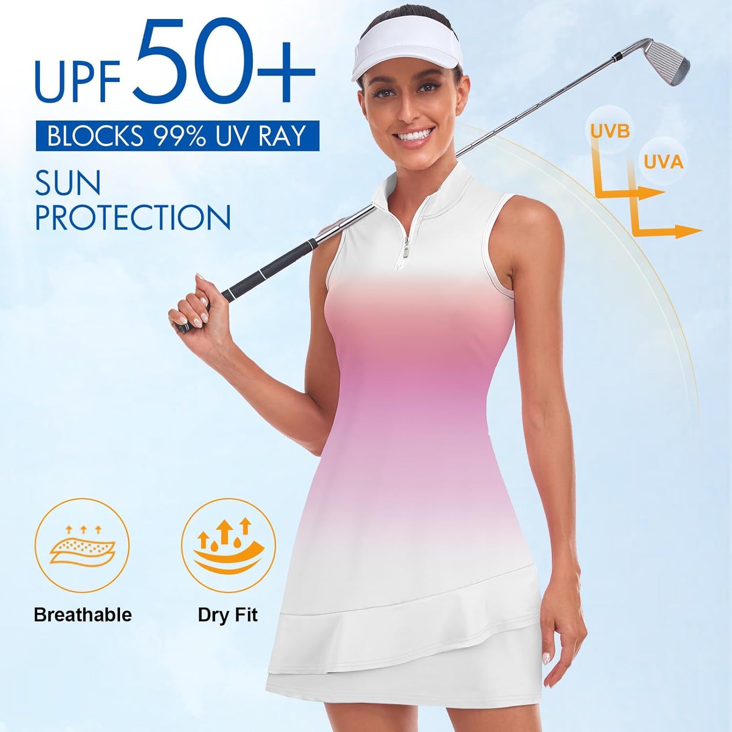 Tennis Dress for Women Sleeveless Golf Dresses with Shorts and Pockets Ruffle Zip Up Stand Collar Golf Outfits