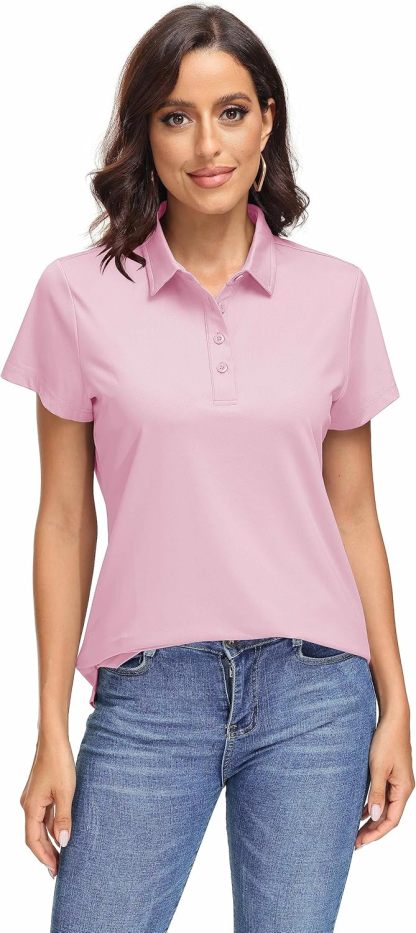Women's Polo Shirts UPF 50+ Sun Protection 4 Buttons Casual Work Quick Dry Short Sleeve Collared Golf Shirt