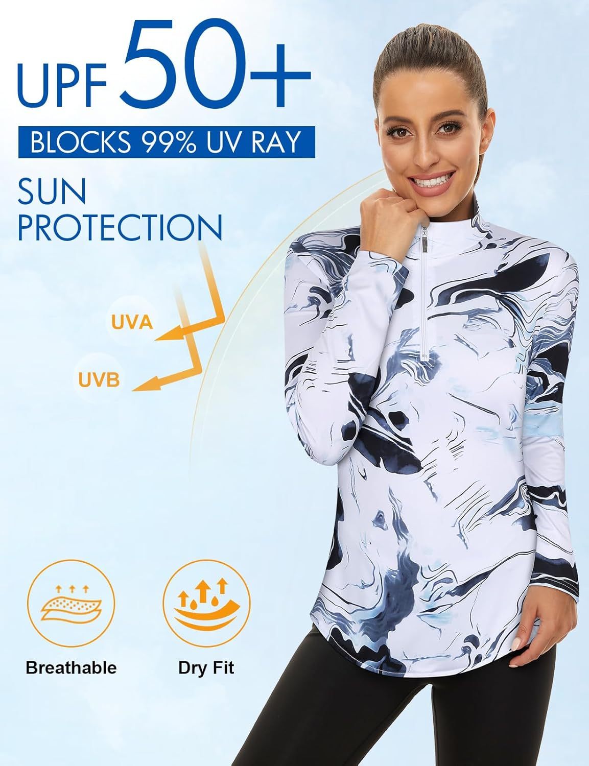 Women's Long Sleeve Golf Tennis Polo Shirts UPF50+ Half Zip Dry Fit Workout Tops Athletic Shirt