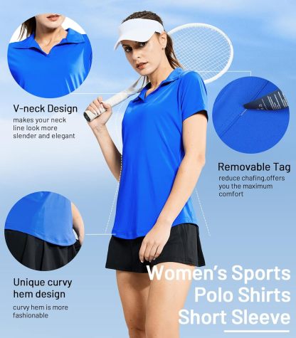 Women's Golf Polo Shirts Collared V Neck Short Sleeve Tennis Shirt, Dry Fit, Moisture Wicking