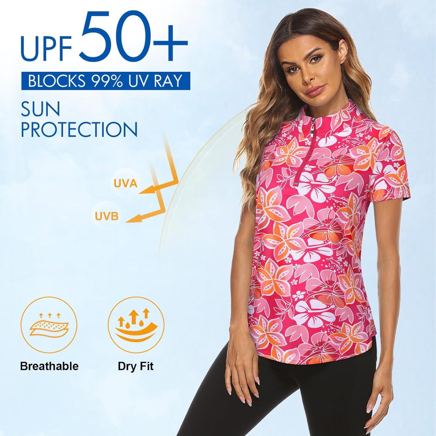 Women's Long Sleeve Golf Tennis Polo Shirts UPF50+ Half Zip Dry Fit Workout Tops Athletic Shirt