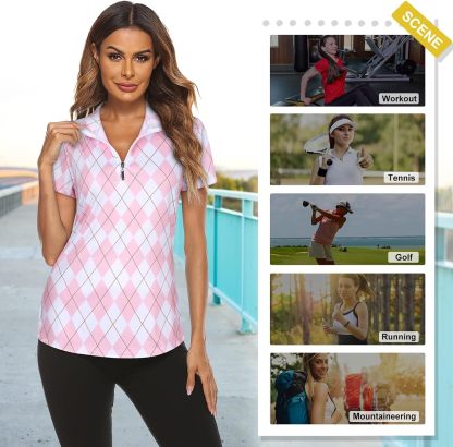 Women's Long Sleeve Golf Tennis Polo Shirts UPF50+ Half Zip Dry Fit Workout Tops Athletic Shirt