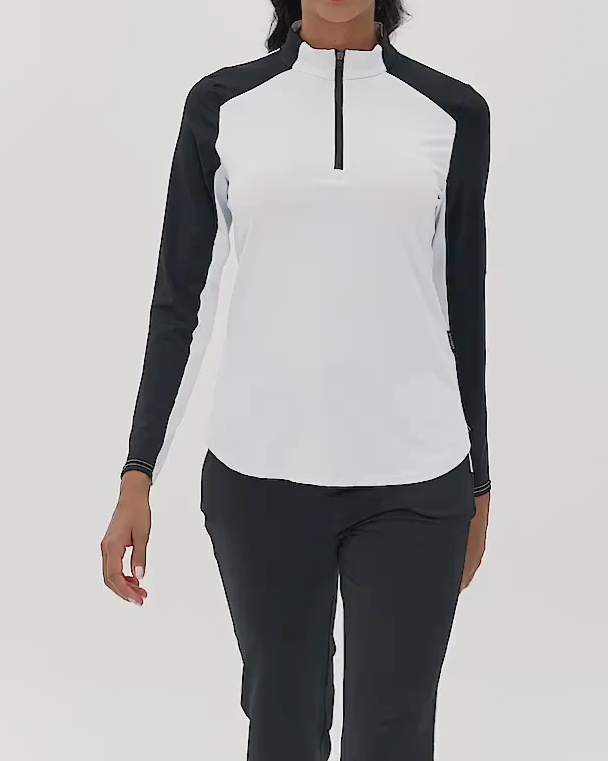 Women's Golf White Stand Collar Long Sleeve Polo Shirt